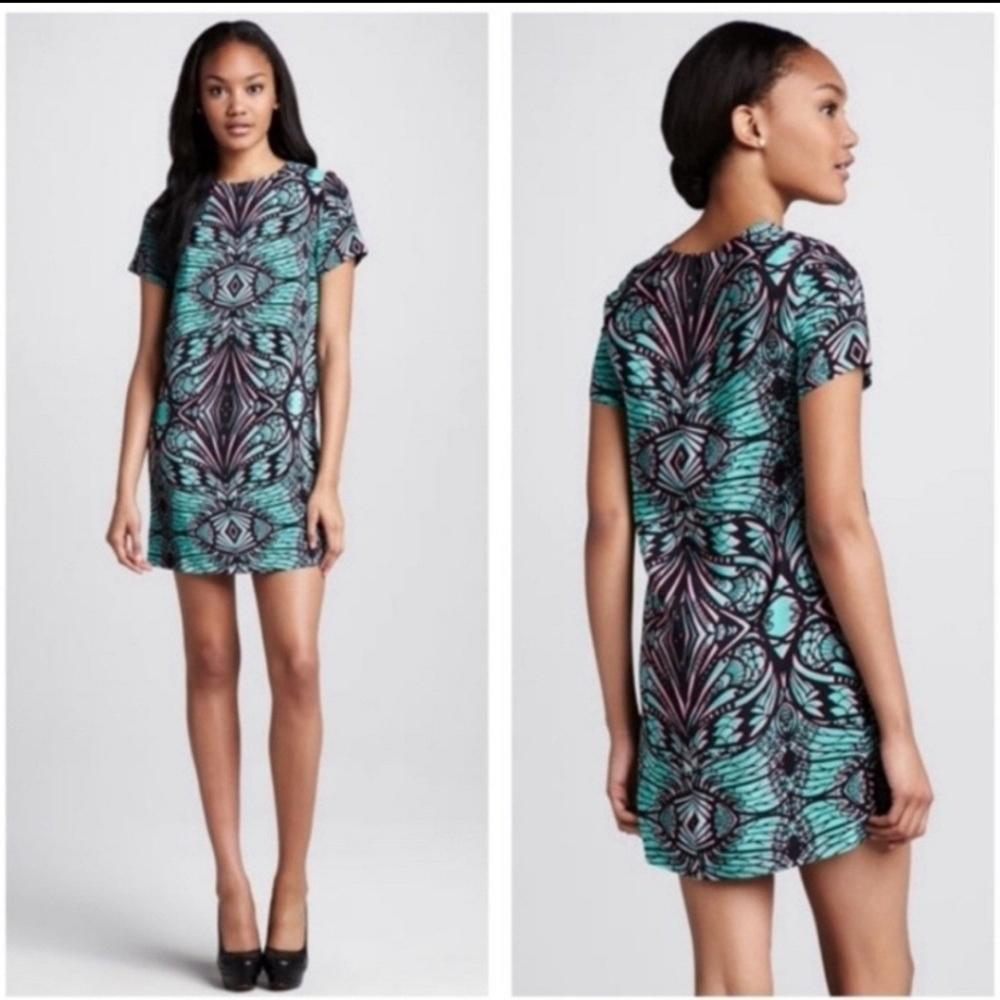 Amanda Uprichard Geometric Silk Dress Womens L Revolve Shift Dopamine